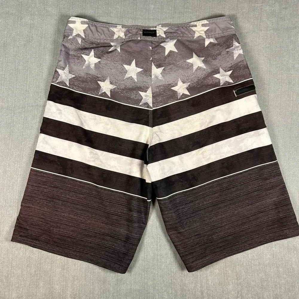 Burnside Mens Board Shorts Size 32 American Flag Stars Stripes Grey Black Swim